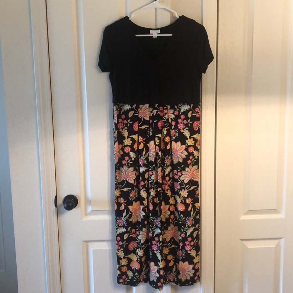Black & Floral Midi Dress
